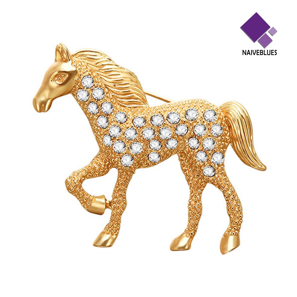 &lt; Naiveblues &gt; Pria Wanita Berlian Imitasi Hias Kuda Bros Pin Jas Cardigan Selendang