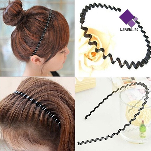 &lt; Naiveblues &gt; Ikat Kepala Hoop Rambut Bergelombang Hitam Pria Wanita Fashion Sport Headband