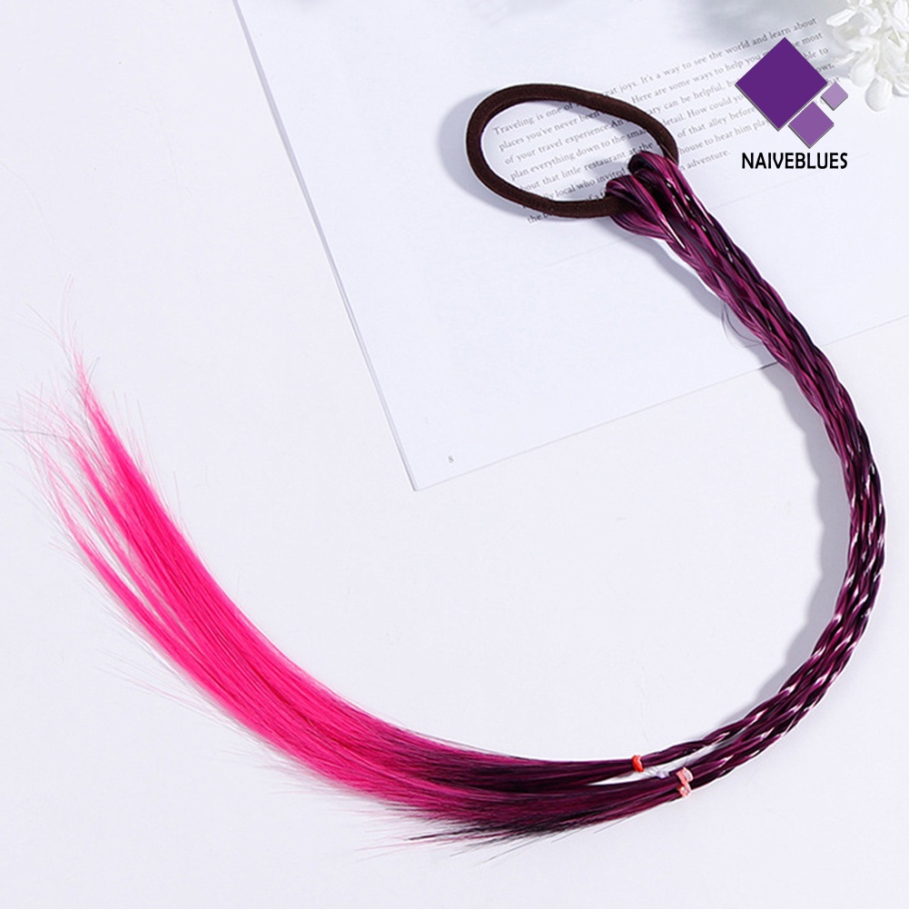 &lt; Naiveblues &gt; Anak Perempuan Kepang Panjang Wig Rambut Cincin Elastis Ponytail Holder