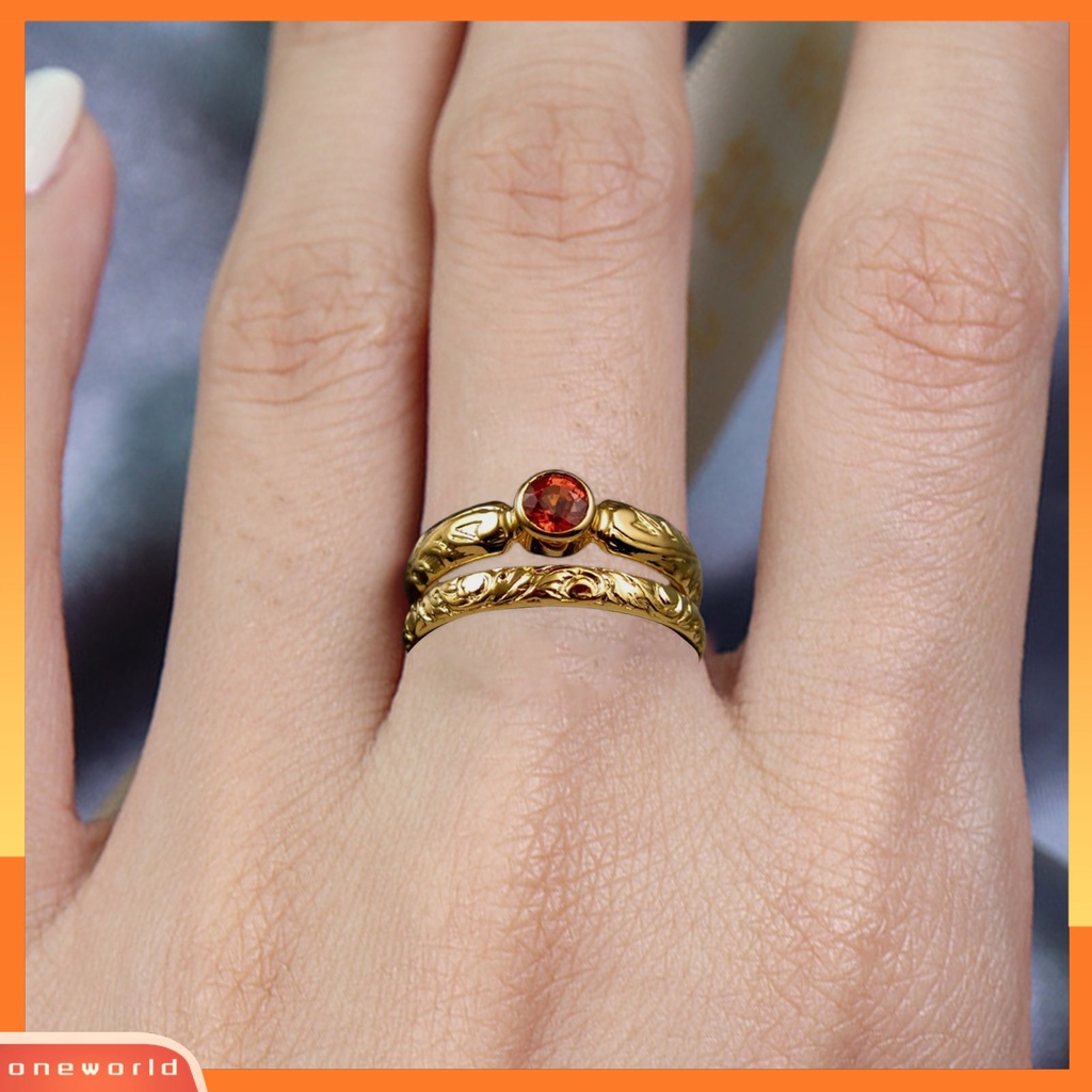 [EONE] 2pcs Cincin Jari Ukiran Permata Imitasi Merah Ladies Geometric Rhinestone Rings Untuk Pernikahan