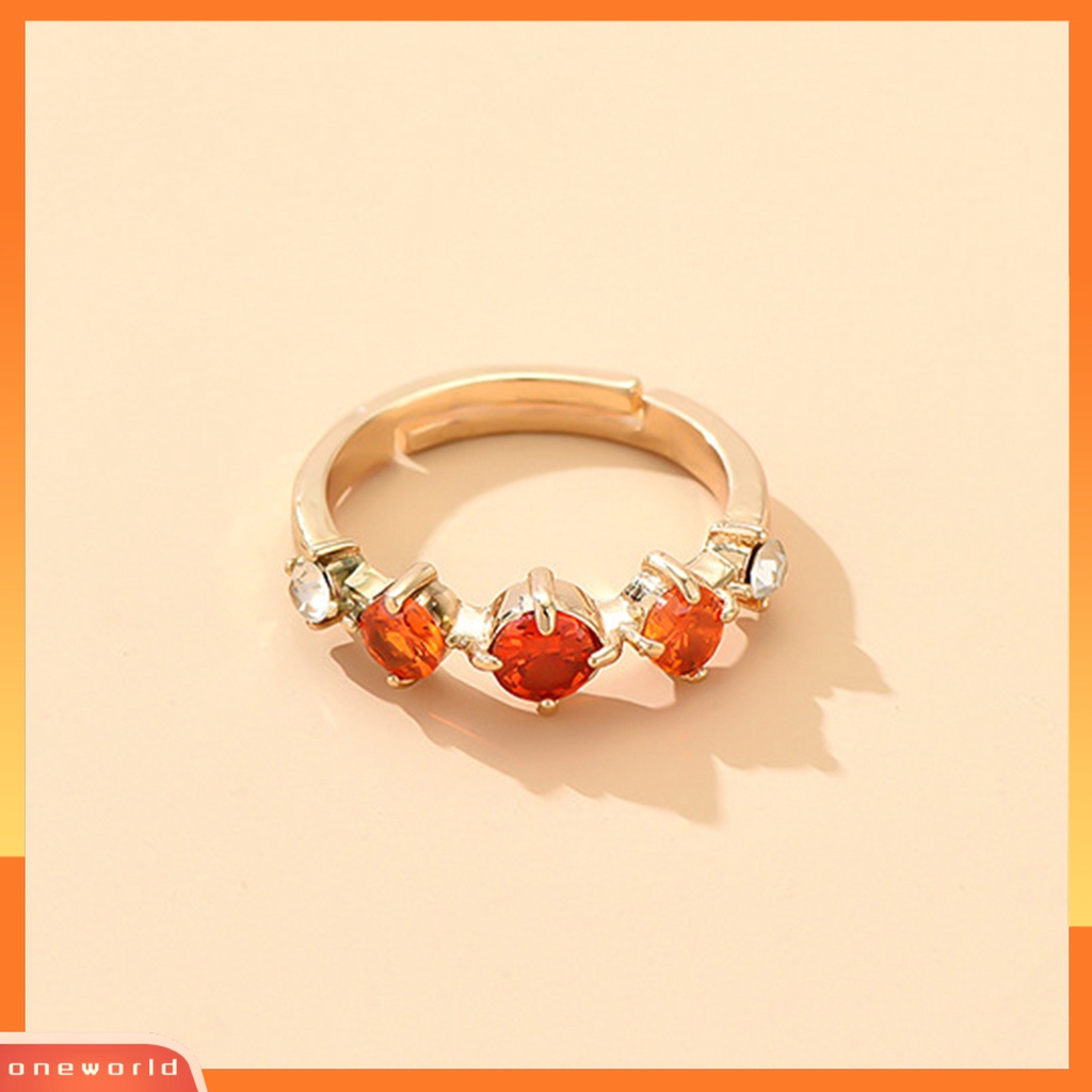 [EONE] Wanita Cincin Orange Permata Imitasi Adjustable Perhiasan Vintage Berlian Imitasi Jari Cincin Hadiah Ulang Tahun