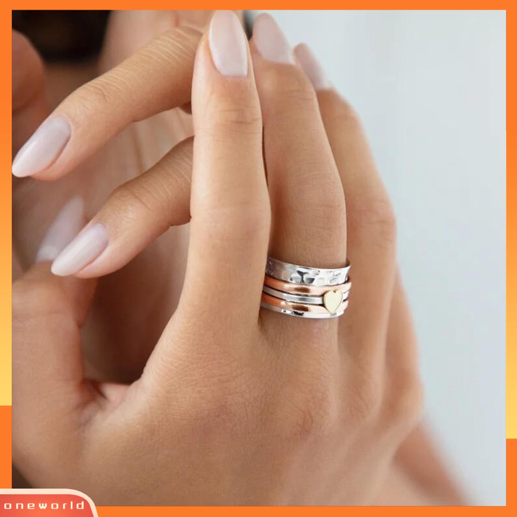 [EONE] Cincin Jari Hati Lebar Dapat Diputar Perhiasan Warna Ganda Vintage Plating Ring Untuk Kantor