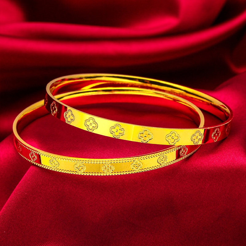 Goldkingdom Perhiasan Fashion 24K Bangkok Aksesoris Ready Stock Gelang CNC Tertutup Gelang Wanita Terbaru Minimalis Mewah