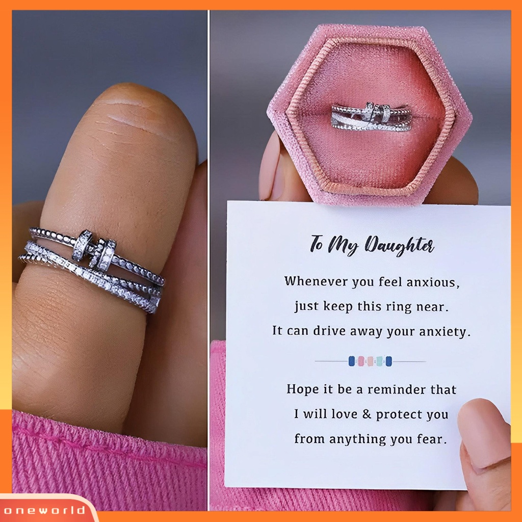 [EONE] Wanita Cincin Pembukaan Dapat Disesuaikan Berputar Bebas Geometris Elegan All-match Penghilang Stres Dengan Manik-Manik Berlian Imitasi Mengkilap Hias Spinner Cincin Fidget Perhiasan Untuk Perjamuan