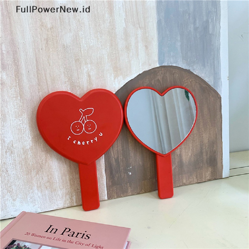 Power Ins Cherry Love Mirror Cermin Rias Portable Cermin Hati Cewek Travel Makeup ID