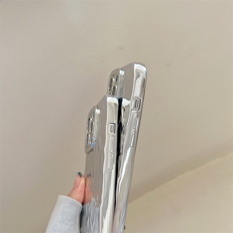 Shinny Silver Luxury Tinfoil Fold Soft Case OPPO A9 A5 A3S A52 A92 A72 A31 A15S A17 A16 A74 A95 A54 A57 A7 A5S A12 A11K A78 A1K Realme 5i C3 C2 C15 C12 C11 C20 C30 C33 C35 C55 C21Y Casing hp Realme C55