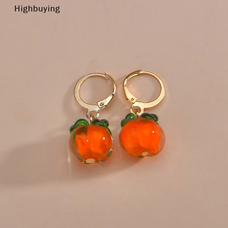 Hbid Kreatif Kesemek Warna Orange Bunga Daun Stud Anting Untuk Wanita Paing Minyak Mengkilap Kaca Anting Perhiasan Aksesoris Glory