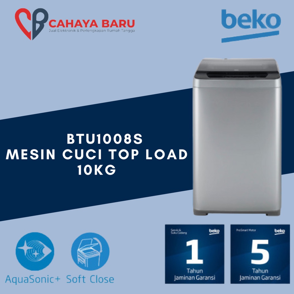 Beko BTU1008S Mesin Cuci Top Load 10kg Silver