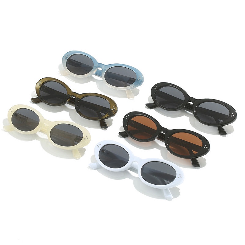 (YUZHU) Rempah Gadis Cat Eye Meter Studs Y2K Kacamata Hitam Untuk Wanita Korea Fashion Oval Vintage Kerai Sunglasses