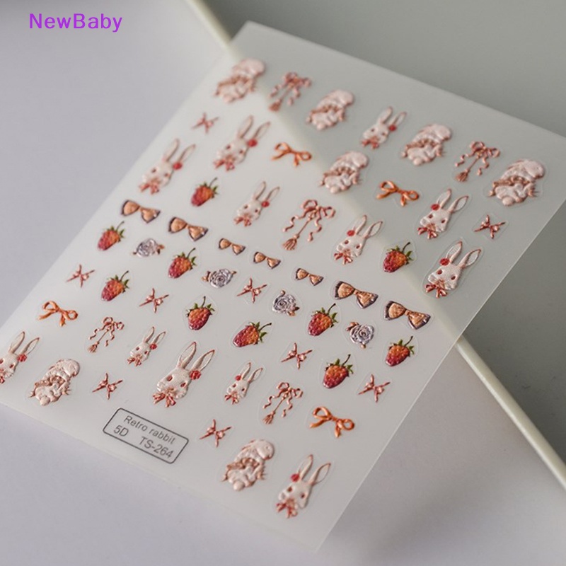 Newbaby Lucu Retro Kelinci 5D Stiker Kuku Decal Nail Art Perekat DIY Manicure Decor ID