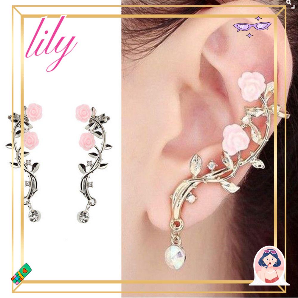 Lily Ear Stud Princesas Boucle Wanita Perhiasan Emas Pink Bungkus Klip Anting