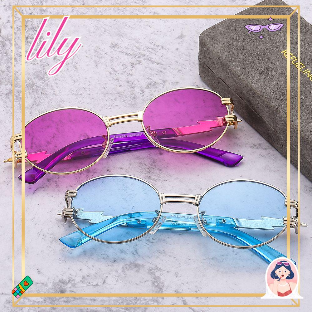 Lily Y2K Kacamata Hitam Street Lightning Hias Frame Oval Shades Cyberpunk