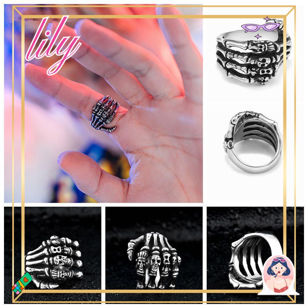 Lily Skull Rings Stainless Steel Tangan Tulang Hip Hop Rings