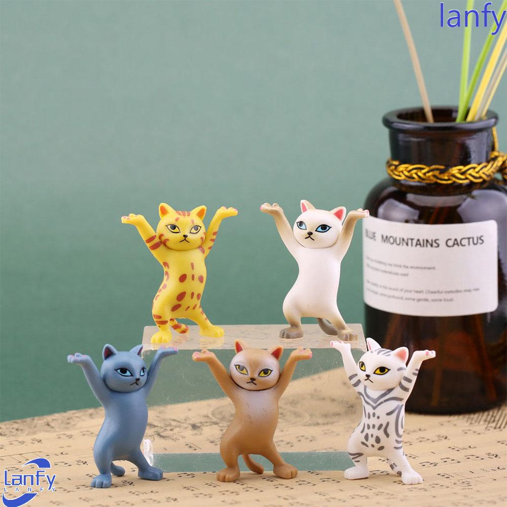 Lanfy Kucing Action Figure DIY Menari 5 Pcs/set Lanskap Mikro Anime Mainan Lucu Kucing Patung Kecil Figure Ornamen