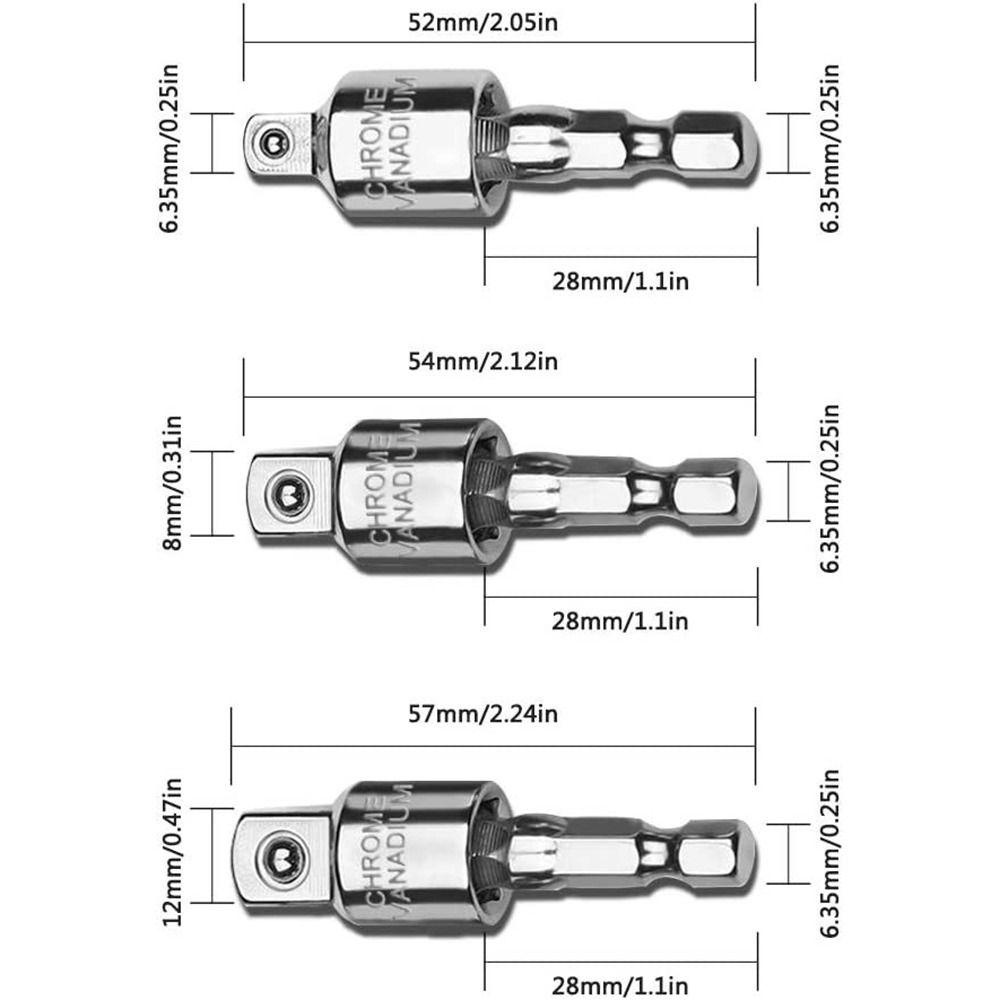 Populer 3Piece/set Adaptor Soket Bor Listrik Konversi Batang Sambung Perkakas Tangan360°Adaptor Soket Driver Yang Dapat Diputar Hex Bit Set Soket Penggerak Individu Batang Ekstensi