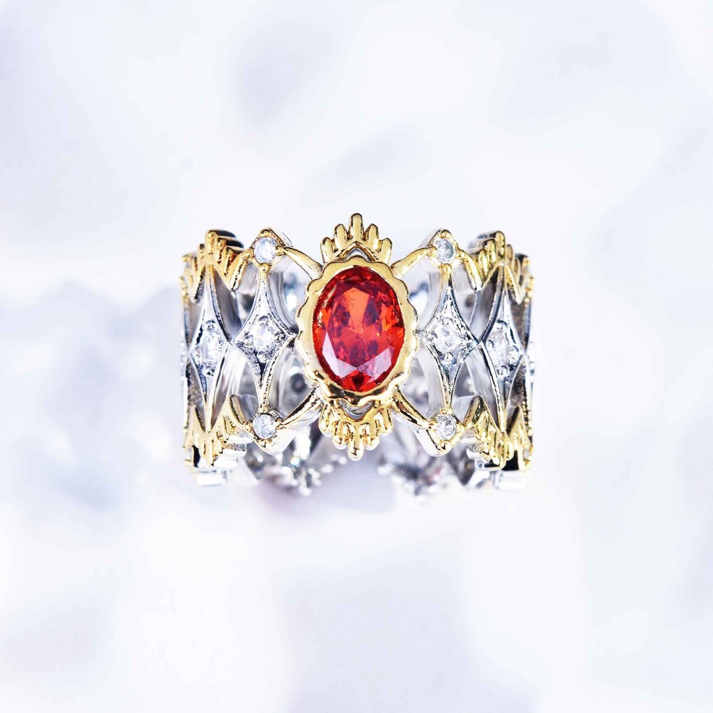 Goldkingdom Aksesoris Perhiasan Fashion Ready Stock Cincin Permata Merah Caibao Adjustable Berlapis Emas Mewah Joker