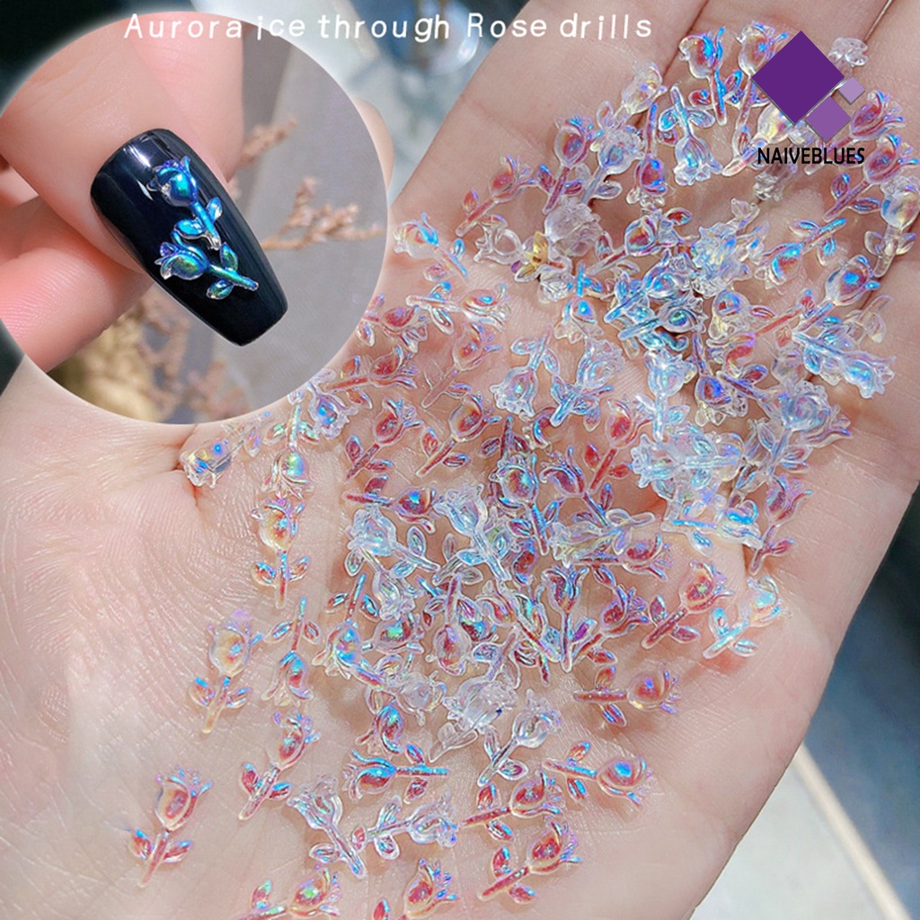 [naiveblues] 30pcs/set Hiasan Bunga Kuku Gaya Mawar Penembus Efek 3D Lucu Resin Floral Art