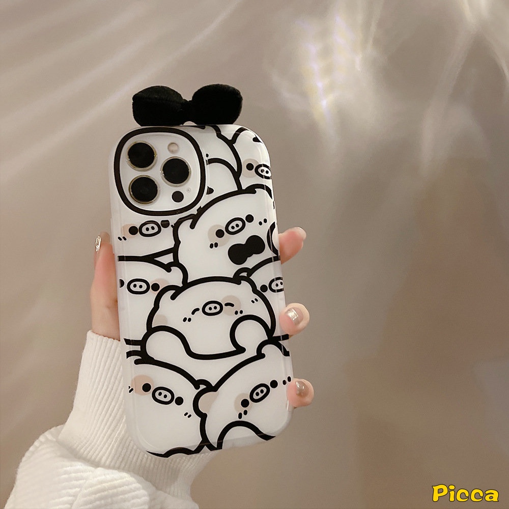 Casing Infinix Hot10 9 11 Play 10T 10s 11s Smart 6 5 Note8 Hot 10 Lite 10T 10s 11 11s Kepala Beruang Kartun Lucu Lovely 3D Ikatan Simpul Hias Soft Case