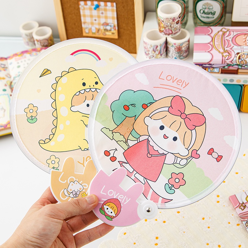 Kipas Angin Bulat Kecil Kartun Yang Dapat Dilipat Summer Day Portable Mini Hand Fan