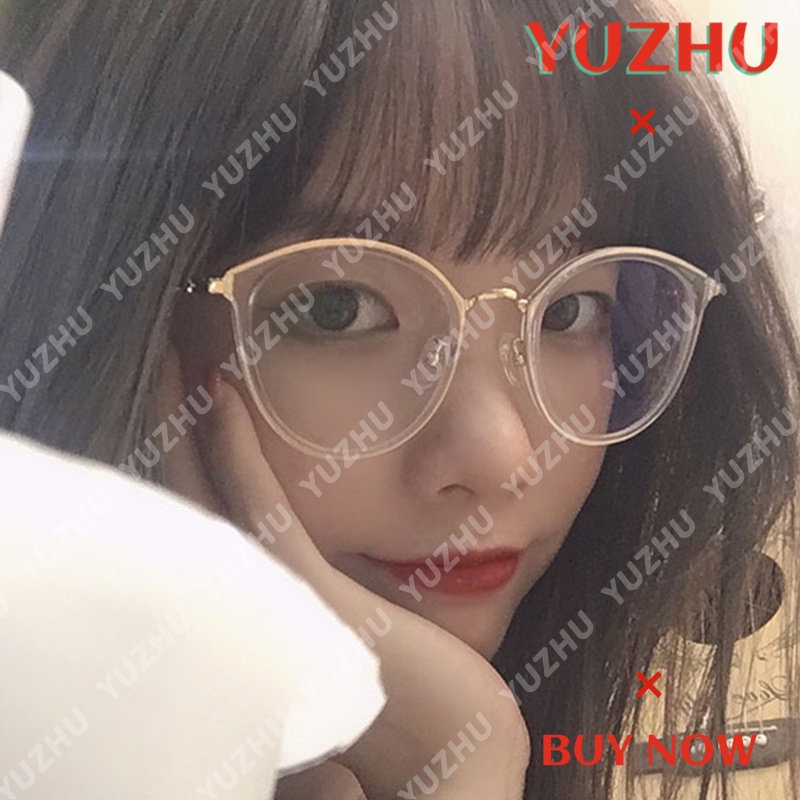 (YUZHU) Vintage Fashion TR90 Bingkai Bulat Kacamata Anti Cahaya Biru Untuk Wanita Bingkai Transparan Matte Eyeglasses