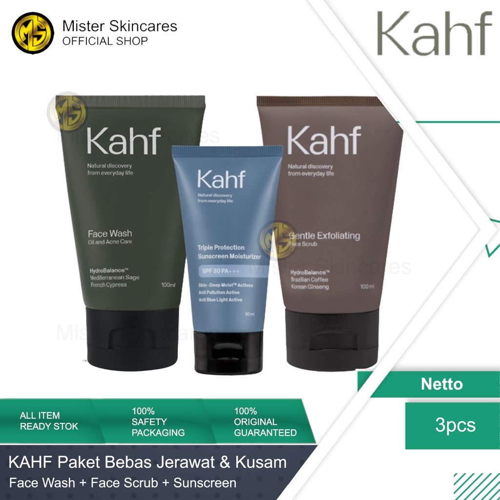 Kahf Paket Bebas Jerawat Minyak dan Kusam ( Face Wash Oil &amp; Acne + Face Scrub + Sunscreen )