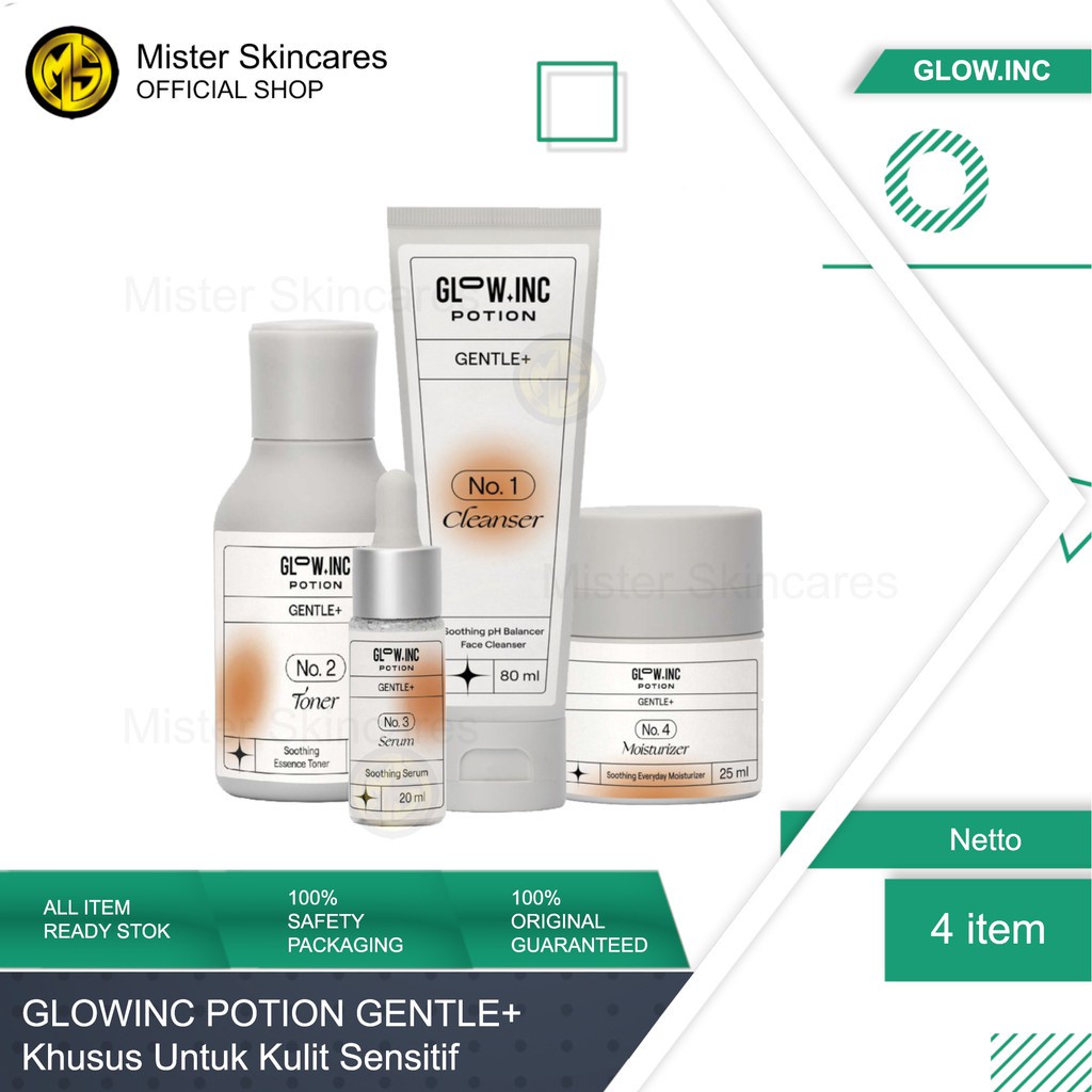 GLOWINC POTION GENTLE+ Soothing Balancer Face Cleanser Toner Serum Moisturizer - Kulit Sensitif