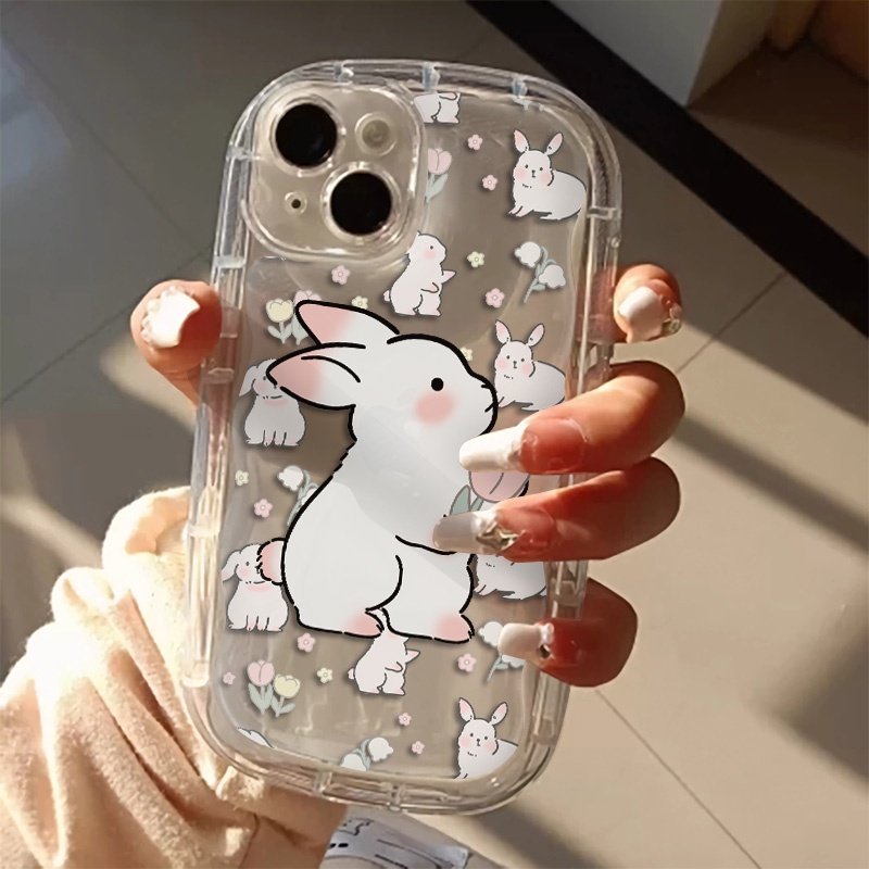 IPHONE Kelinci Lucu Shockproof Casing Transparan Kompatibel Untuk Iphone11 14 13 12 Pro XS Max X Xr7 +8 Plus Casing Soft Phone TPU Silicone Cover