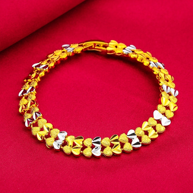 Goldkingdom Aksesoris Perhiasan Fashion Ready Stock Menand Wanita Gelang Double Lapis Emas Perak Berlapis Lebar-Wajah Dua Warna Gelang Mewah