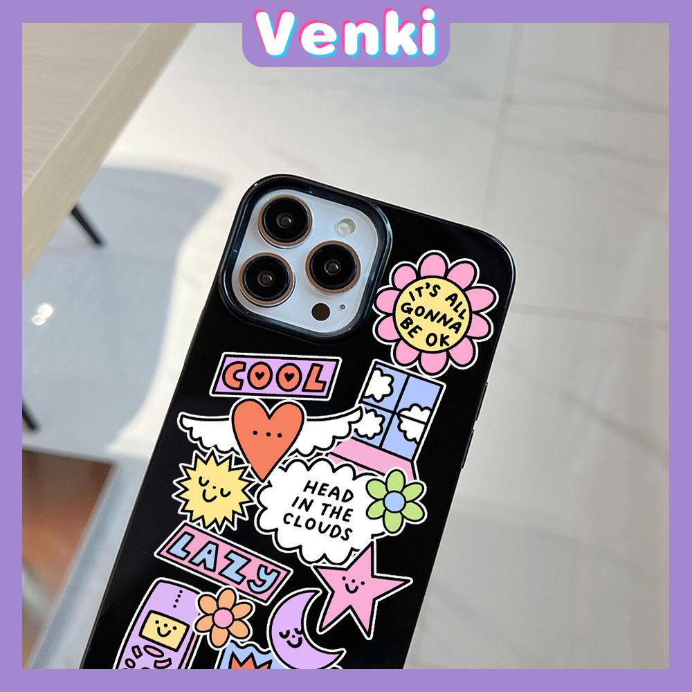 VENKI - For iPhone 11 iPhone Case Black Glossy TPU Soft Case Shockproof Protection Camera Cute Cartoon Compatible with iPhone 14 13 Pro max 12 Pro Max 11 xr xs max 7Plus 8Plus