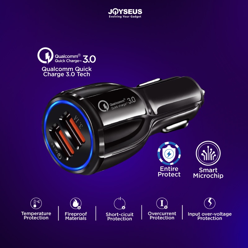 Hanaiso Car Charger Colokan Mobil 2 Ports QC3.0 QC 3.0 Fast Quick Charging 3.1A Qualcomm Black White JOYSEUS- JM0001 JM0002 33w 18w 20w 43w 75w