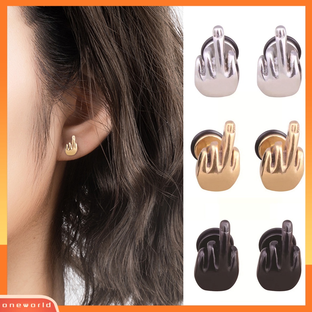 [EONE] 1pasang Ear Studs New Trend Hip Hop Punk Nonallergic Stainless Steel Lucu Jari Tengah Pria Wanita Anting Fashion Perhiasan