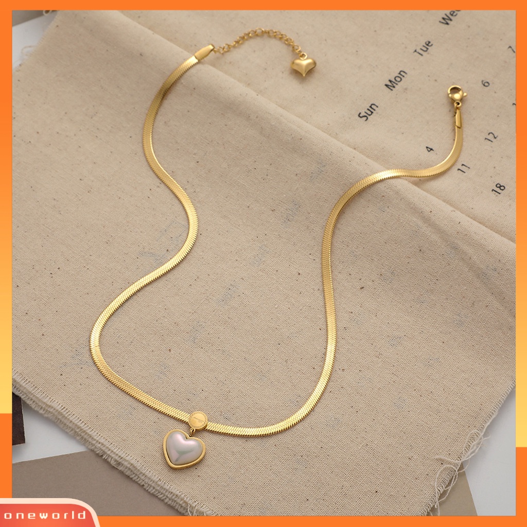 [EONE] Wanita Kalung Hati Colorful Shell Stainless Steel Ins Style Snake Chain Pendant Necklace Untuk Pakaian Sehari-Hari
