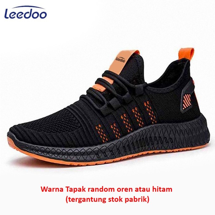 (COD) Leedoo Sepatu Pria Sneakers Running Spatu Casual Young Lifestyle MR112 - Hitam Oren, 43