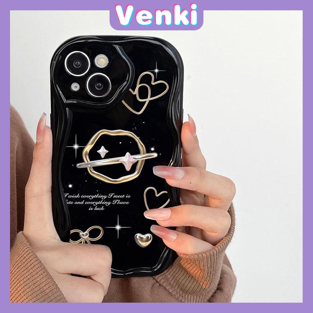 VENKI - For iPhone 11 iPhone Case 3D Curved Edge Wave Glossy Black TPU Airbag Shockproof Camera Cover love Planet Compatible with iPhone 14 13 Pro max 12 Pro Max xr xs max 7 8Plus