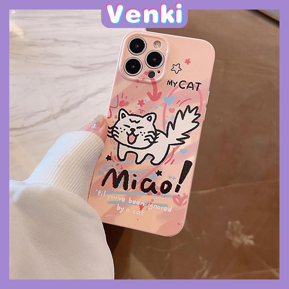 VENKI - For iPhone 11 iPhone Case Cream Glossy Soft Case TPU Shockproof Camera Cover Protection Graffiti Cat Compatible with iPhone 14 13 Pro max 12 Pro Max xr xs max 7Plus 8Plus