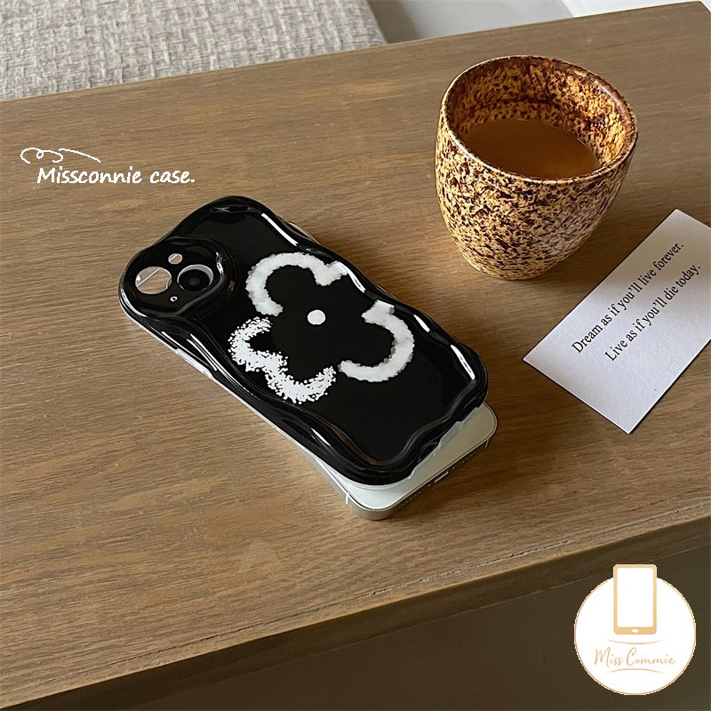 Bunga Putih Sederhana Tpu Soft Phone Case Kompatibel Untuk IPhone XR 7 8 6s 6 Plus 13 11 12 14 Pro Max X XS Max SE 2020 3D Wavy Curved Edge Glossy Shockproof Cover