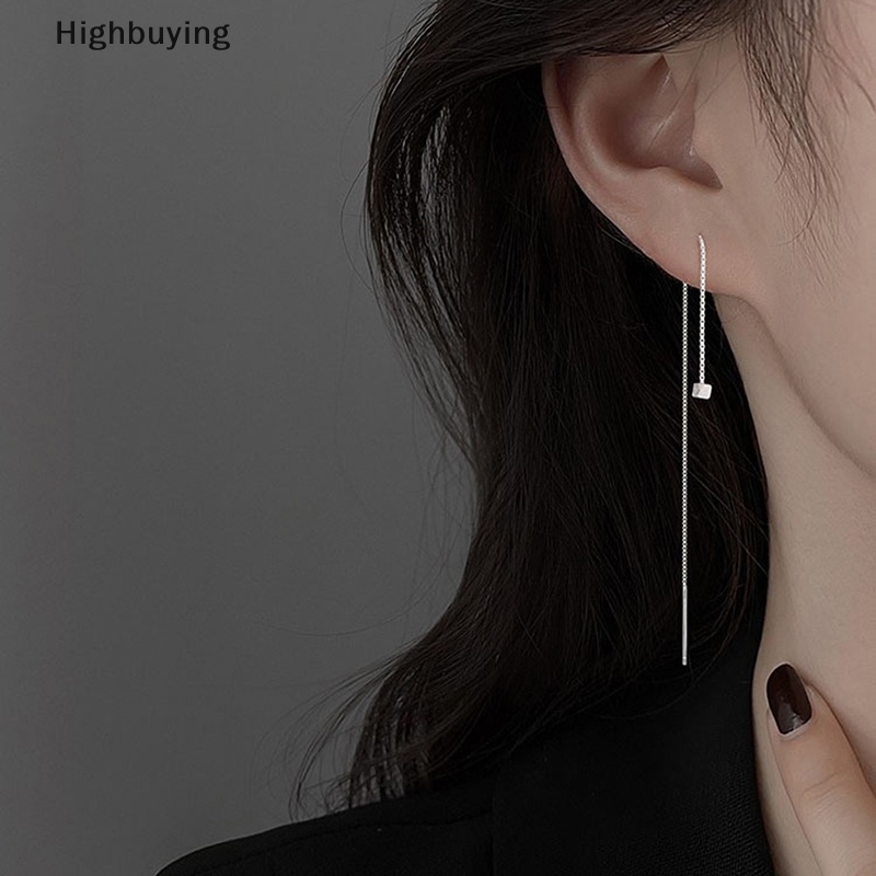 Hbid Gaya Sederhana Rantai Kotak Rumbai Drop Anting Untuk Wanita Panjang Menjuntai Earring Line Aksesoris Tipis Mini Trendi Telinga Perhiasan Glory