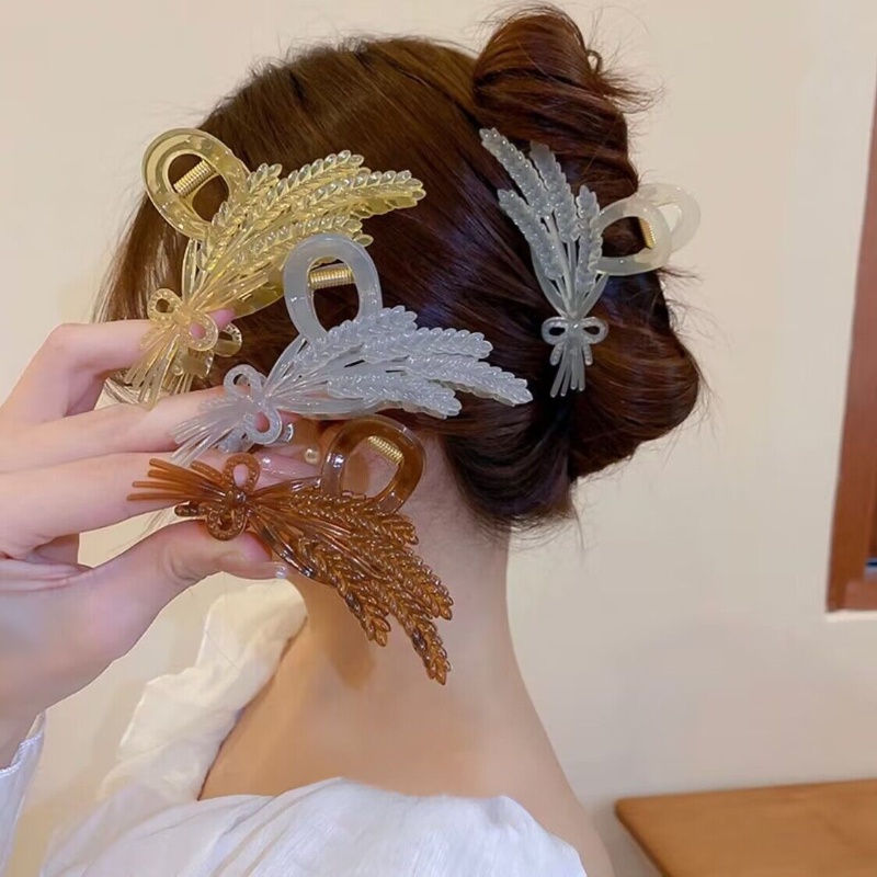 Cakar Rambut Resin Bentuk Gandum Temperamen Elegan/3Warna Klip Hiu Makeup Mandi Sederhana Untuk Wanita Perempuan