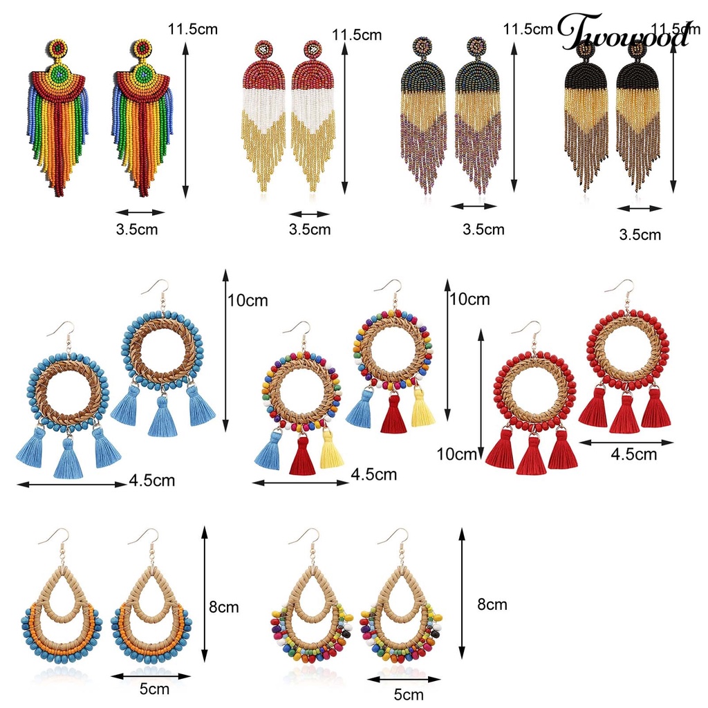 Twowood 1pasang Manik-Manik Anting Rumbai Bentuk Air Terjun Anti-Alergi Mudah Diterapkan Manik-Manik Berwarna Drop Earrings Untuk Anak Perempuan