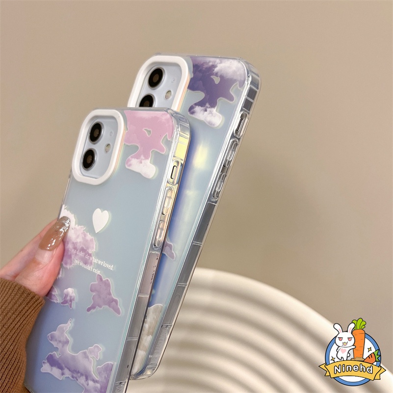 Ins Niche High-end iPhone Case Kompatibel Untuk Iphone14 13 12 11 Pro Max X Xr Xs Max8 7 Plus SE 2020 Warna Permen Laser Pola Awan Melamun Casing Ponsel Bumper Shockproof Soft Cover