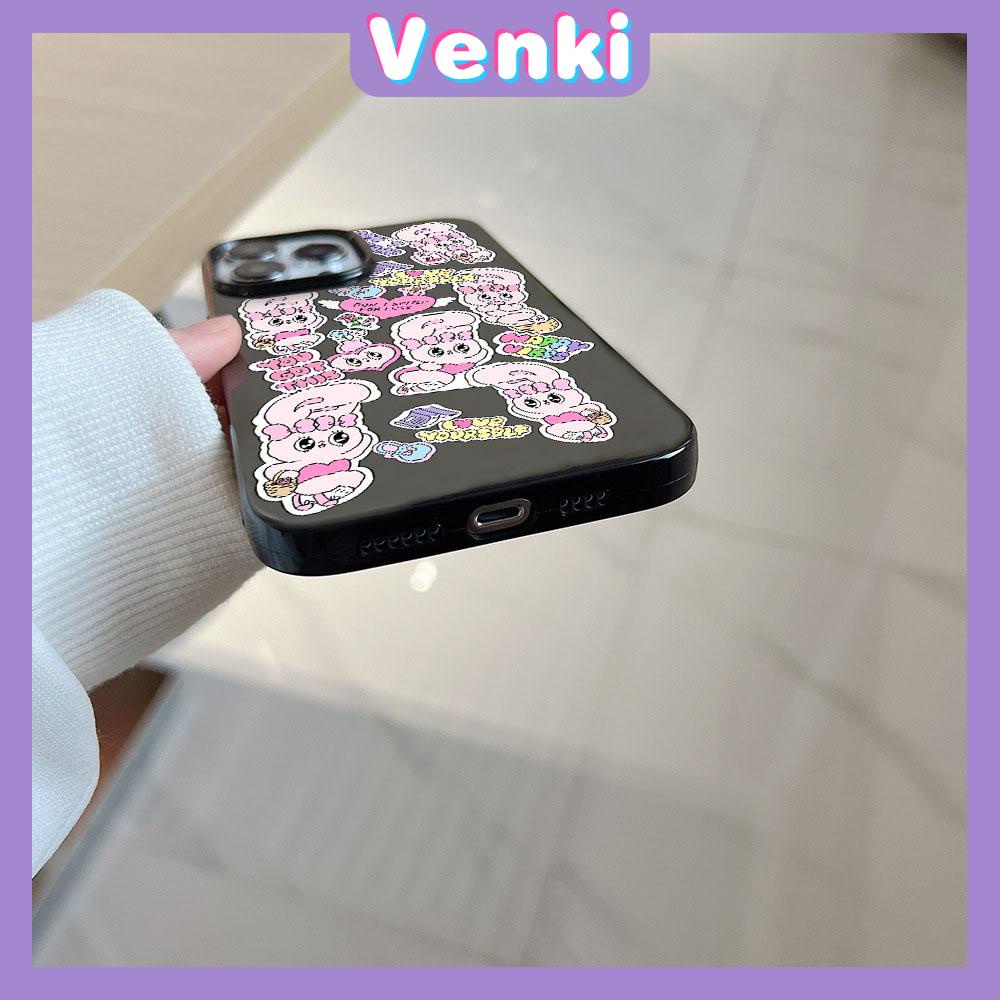 VENKI - For iPhone 11 iPhone Case Black Glossy TPU Soft Case Shockproof Protection Camera Happy Cute Bunny Compatible with iPhone 14 13 Pro max 12 Pro Max xr xs max 7Plus 8Plus