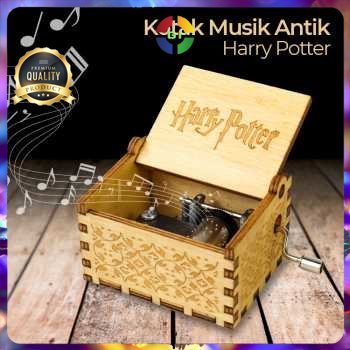 Kotak Musik Antik Wooden Music Box Engraving Harry Potter Wooden