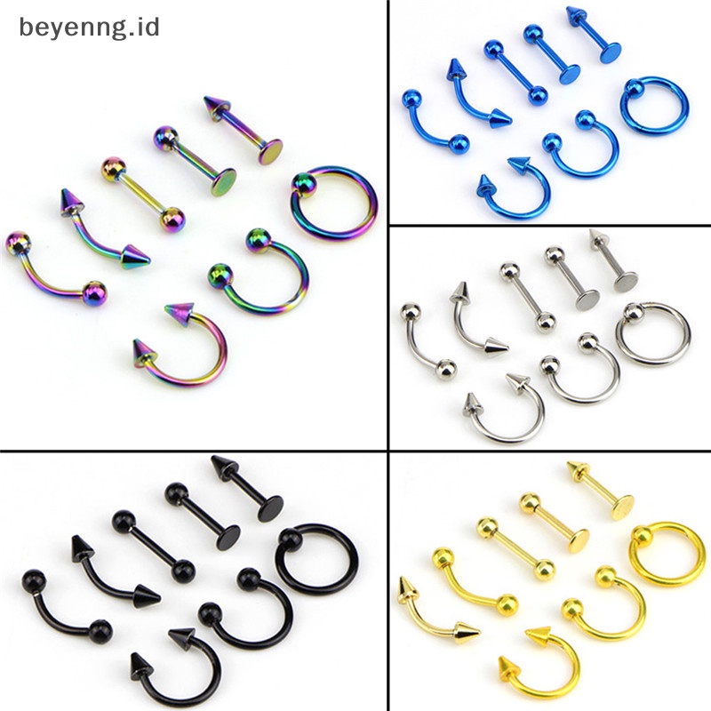 Beyen Campur 8PCS 16G Stainless Steel Helix Perhiasan Telinga Alis Hidung Bibir Rings ID