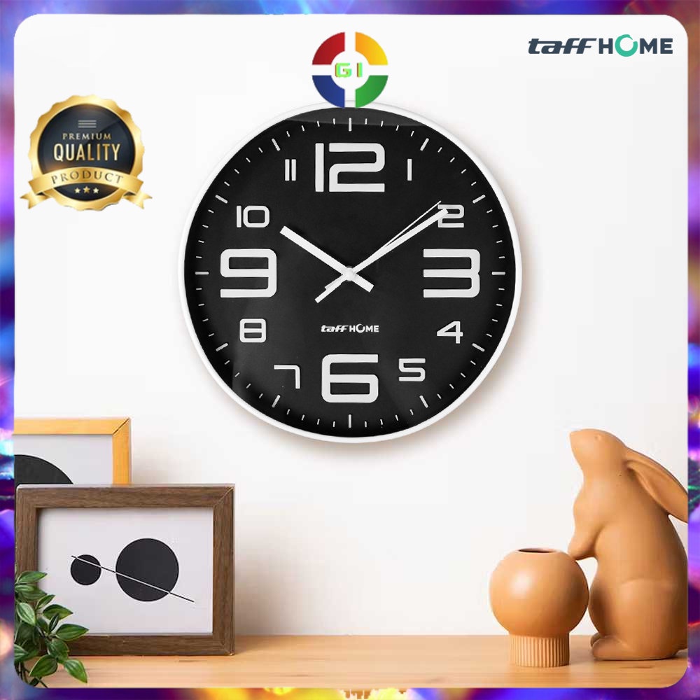 Jam Dinding Bulat Quartz Creative Design Modern Black