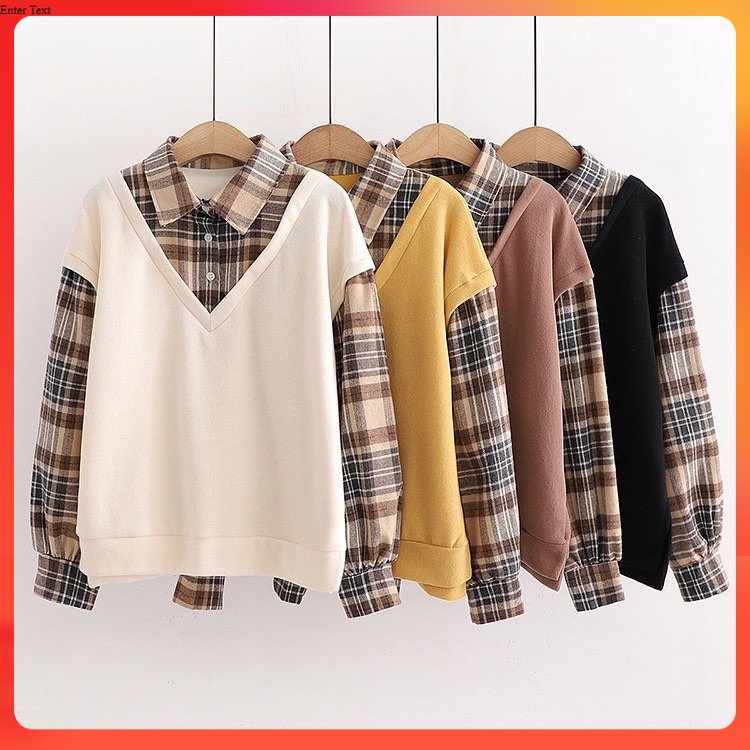 Wafel Top Blouse Flanel Premium Combi Babyterri Fit L ⭐️ Fashion Atasan Semi Sweater Remaja Wanita K