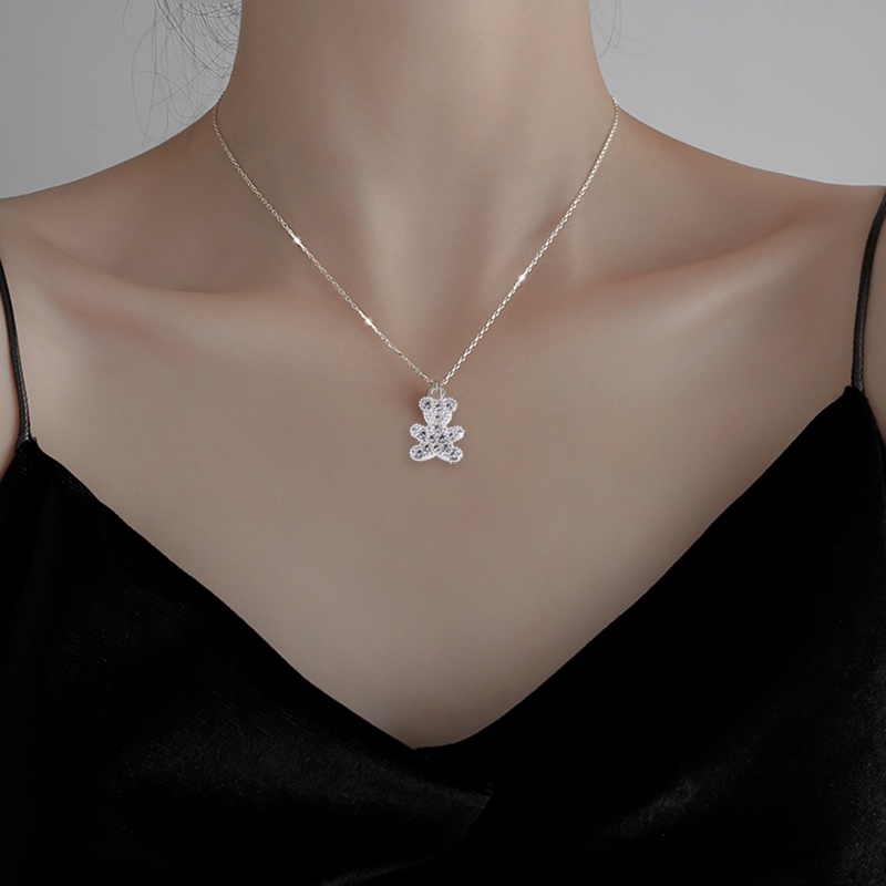 Fashion Kalung Beruang Halus Shiny Cubic Zirconia Kartun Lucu Liontin Kalung Untuk Wanita Hadiah Hari Valentine Perhiasan