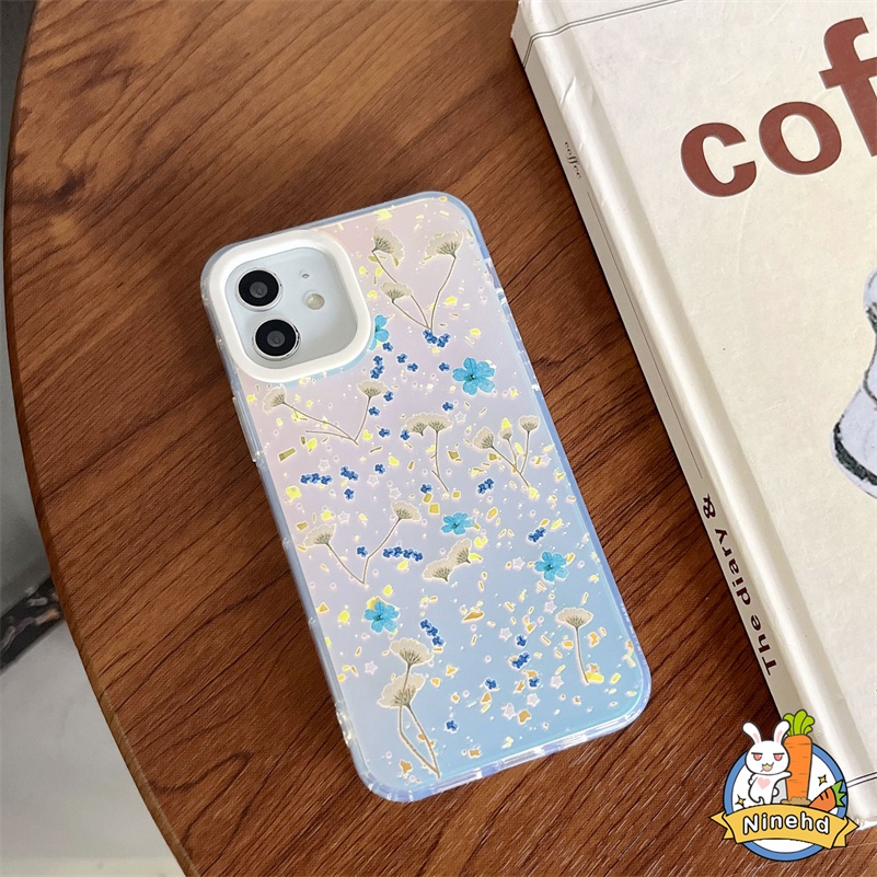 IPHONE Casing Kompatibel Untuk Iphone14 13 12 11 Pro Max X Xr Xs Max8 7 6 Plus SE 2020 Ins Halo Dye Gradasi Laser Dicat Bunga Rumput Ponsel Case Anti-Jatuh Silikon Akrilik Hard Case