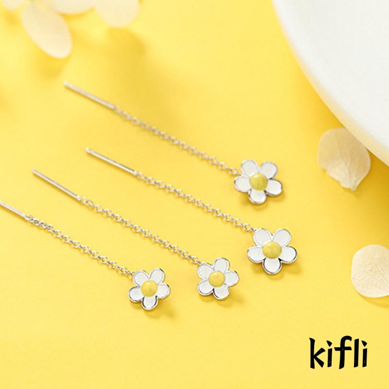 [KD] Anting Kamboja Panjang Wanita Musim Semi Musim Panas Masuk Lux Simple Fresh Daisy Ear Thread