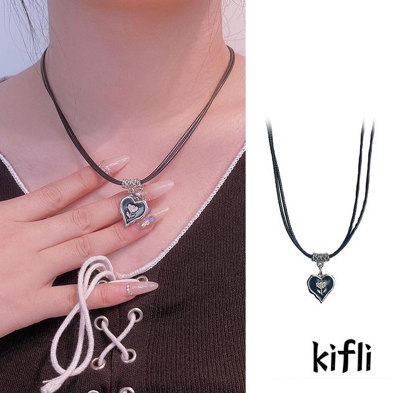 [KD] Sederhana High-end Kalung Double Layer Liontin Kupu-Kupu Perempuan Jantung Bunga Rantai Tulang Selangka