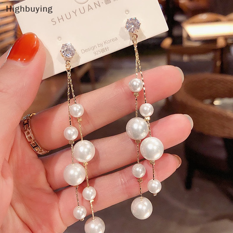 Hbid Perhiasan Korea Elegan Simulasi Mutiara Panjang Menjuntai Anting Untuk Wanita Vintage Putih Bulat Mutiara Pernikahan Anting Hadiah Glory